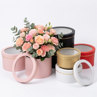 Boîte cadeau cylindrique ronde de luxe pour fleurs avec couvercle à fenêtre en PVC, boîte en papier rigide personnalisée pour l'emballage de bouquets de fleuristes