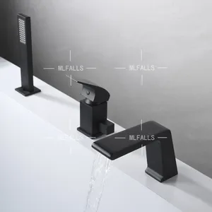 Torneira de banho fixa 3 furos, alta qualidade, instalação fixa, torneira de banho, torneira preta de latão, conjunto de três peças