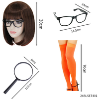 Ensemble de costume de détective pour femme, comprenant une perruque brune, des lunettes à monture noire, une loupe, etc., kit de fête costumée d'Halloween