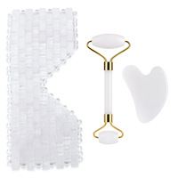Masseur facial en jade naturel Luma et rouleau Gua Sha, ensemble de masque pour les yeux en quartz rose de qualité supérieure