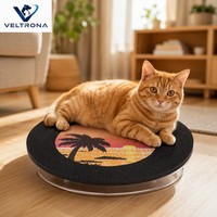 Griffoir pour chat en vinyle avec base rotative, motif montagne enneigée au centre, tapis à gratter pour chats