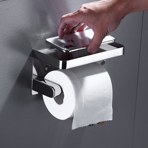Wall Mount <b>Toilet</b> Paper <b>Holder</b> 304 Stainless Steel Modern Rectangular Bathroom Accessory With Phone <b>Stand</b> - Product Image 2
