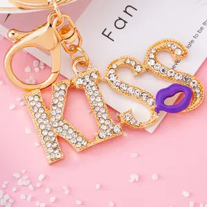 Kiss Letter Trending Keychain Unique Crystal Decor Clear Keyring Girlfriend Gift Key Holder Decoration Jewelry Accessory