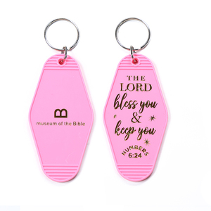 Promotionnel personnalisé estampage à chaud impression Vintage Motel chambre porte-clés Motel porte-clés rétro blanc - Product Image 5