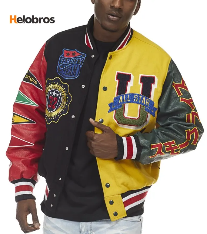 Custom Embroidery Patches Men Letterman Jacket Baseball Leather Street Plus Size Coat Men's Varsity Jacket