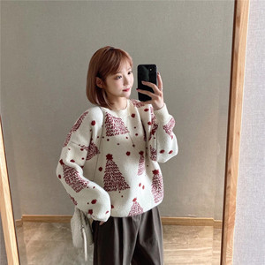 Suéter de Punto Modal y Acrílico de Manga Larga con Diseño de Árbol de Navidad, Estilo Coreano, Holgado, para Mujer, Nueva Colección Otoño 2026 - Product Image 3