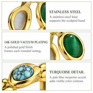 Gold Plated Cocktail <b>Ring</b> With <b>Turquoise</b> Green And Red Stones Bohemia Style Party Jewelry Unisex Gift - Product Image 4