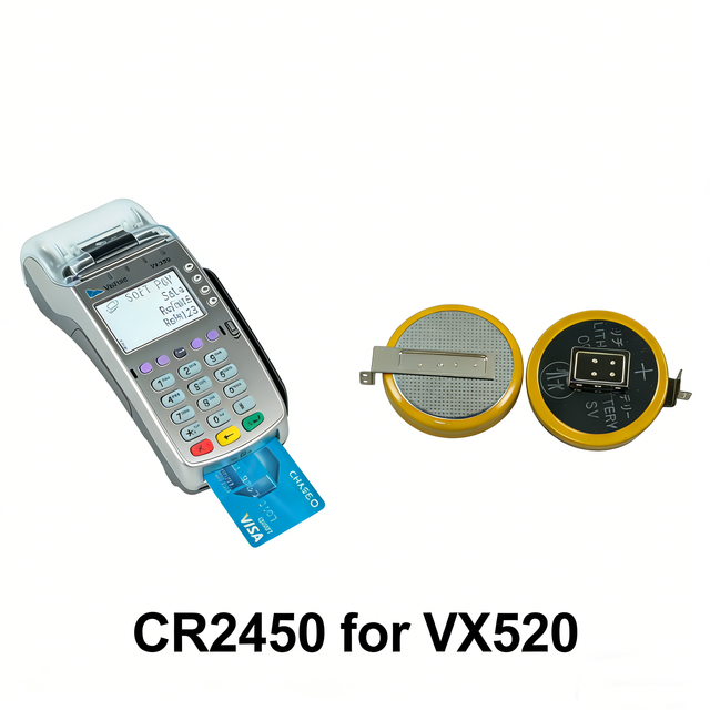 With Solder Tabs CR2450 3V 600mAh Lithium Primary Coin Cell Battery Replacement for Verifone VX520 POS Terminal Battery