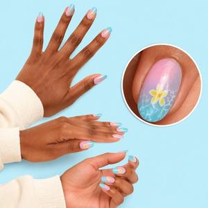 Uñas Postizas Onduladas Tropicales con Diseño Floral en Azul Agua, Uñas Acrílicas ODM OEM para <span class=keywords><strong>Vacaciones</strong></span> de Verano, Hechas a Mano, Venta al Por Mayor - Product Image 1