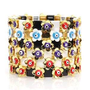 Bracelet de perles en émail bleu arc-en-ciel, mauvais yeux, fleur, bijou personnalisé, 50 pièces