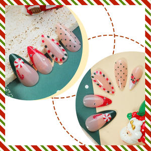 Otoño Invierno Navidad estilo francés verde rojo lunares almendra caña manicura Europeo Americano uñas artificiales - Product Image 2