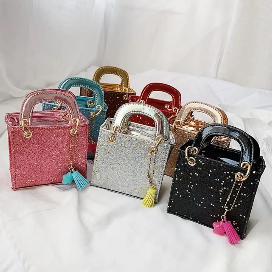 Sequined Kid Designer Sling Shoulder Handbag for Kids luxury mini handbags with tassel famous brands hand bag purse for girls