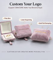 Boîte à bijoux en velours multicolore doux avec logo personnalisé pour bague, boucles d'oreilles, pendentif, collier, demande en mariage, anniversaire de mariage, emballage cadeau
