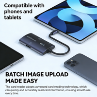 Lecteur de cartes multifonctionnel USB 2.0 et Type-C avec certification ROHS, compatibilité OTG pour téléphones, lecture Plug and Play CF/TF