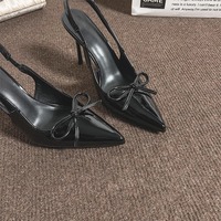 Nouveaux talons slingback rouges en PU pour femmes, vente en gros, usine OEM, personnalisés, sexy, à bout pointu, talon aiguille, avec nœud, pour l'été