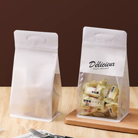 Sac alimentaire pour boulangerie à fond plat scellé sur huit côtés avec trou pour poignée et fenêtre transparente, pochette auto-scellante pour biscuits et en-cas