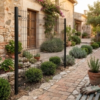 Panneau de clôture soudé 3D en fil de 5 mm, maille courbée à trois plis en V, vert foncé, revêtement PVC, fixation par boulons pour bordure de jardin en béton