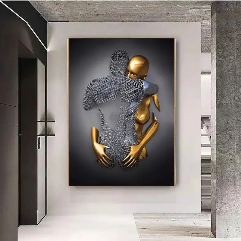 Romantische Kunst Liefde Hart Grijs Metalen Beeld 3d Kunst Posters En Prints Muurschildering Voor Woonkamer Decor