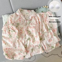 Ensemble de pyjama trois pièces en coton ultra-doux avec coussinets intégrés pour femme – Cardigan léger à manches courtes pour l'été, l'automne et le printemps – ODM