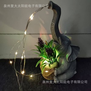 Solar <b>Elephant</b> Resin Statue Light Led Plant Pot <b>Decor</b> Outdoor Garden Lighting - Product Image 3