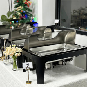 Otel partisi gıda ısıtıcısı tepsi yakıt alkol 9L kapasiteli yuvarlak şekil paslanmaz çelik reşo çanak büfe isıtıcı seti - Product Image 2