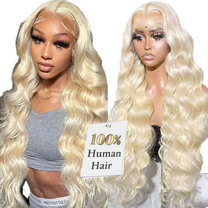Perruques en cheveux humains brésiliens vierges Remy de haute qualité 100% blondes 613 pour Lace Front 13X4 200% de densité longues perruques ondulées pour - Product Image 1