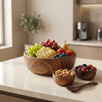 Ensemble de bols en bois d'acacia faits à la main, bols ronds pour servir des fruits et des collations, design classique, écologiques, pour mariage, maison, cuisine