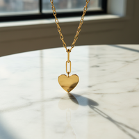 Collier avec pendentif cœur personnalisé en or 18 carats PVD, chaîne maille trombone, en acier inoxydable, avec zircon cubique, bijou minimaliste vierge, cadeau de Noël