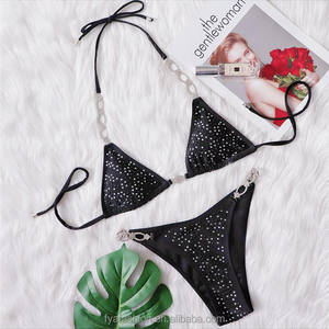 Microbikini con tirantes acolchados para mujer, microbikini negro con diamantes de imitación, nueva colección - Product Image 2
