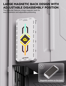 Контроллер ARGB PWM для вентиляторов ПК upHere, 9-портовый <span class=keywords><strong>RGB</strong></span>-хаб для вентиляторов с пультом дистанционного управления, питание от SATA, магнитная конструкция для корпуса ПК - Product Image 4