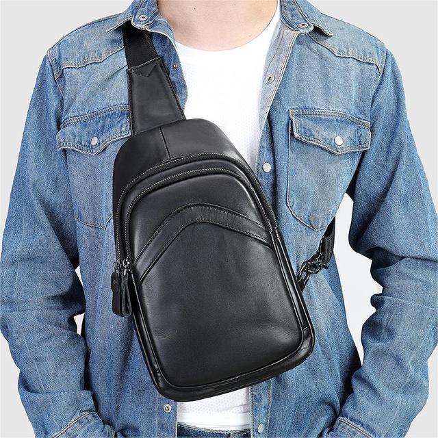 MARRANT 9000 Men's Genuine Leather Crossbody Chest Bag Travel Shoulder Daypack Leather Sling Bag Men Chest Bag