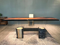 Nouvelle résine noire une planche noyer époxy table à manger meubles de salle à manger personnaliser grande taille villa 12 chaises ensemble de salle à manger