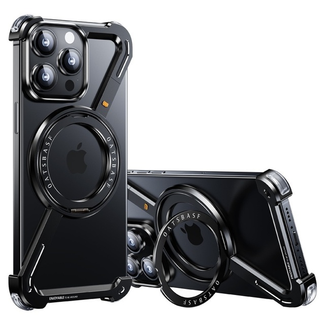 New Design Model Luxury Frameless Magnetic Rotating Stand Metal Shockproof Phone Back Cover Phone Case for Iphone 16 Pro Max