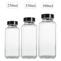 250ml, 350ml, 500ml Transparante Franse Vierkante Drankfles, Koudgeperste Sapfles Met Schroefdop