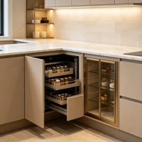 Set Perabot Dapur Pintar Kelas Atas XINGRUO Kabinet Tanpa Gagang yang Ramping dengan Showcase Kaca Berlampu LED Terintegrasi untuk Rumah Modern