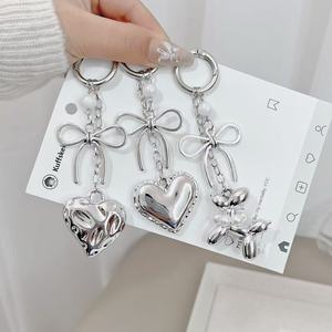 Fashion Girls Car Key Decoration <b>Silver</b> Plated Heart Bowknot Charm Keychain Acrylic <b>Balloon</b> Dog Keychain for Women Handbags - Product Image 1