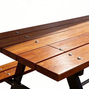 Ensemble table et bancs <span class=keywords><strong>de</strong></span> pique-nique commerciaux d'extérieur, mobilier <span class=keywords><strong>de</strong></span> jardin moderne en bois, table à manger <span class=keywords><strong>de</strong></span> patio avec structure métallique pour parc et café - Product Image 3