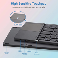 B033 Keyboard Mini Portabel Lipat Tiga 64 Tombol Nirkabel dengan Touchpad Bahasa Inggris untuk Laptop, iOS/Android/Windows
