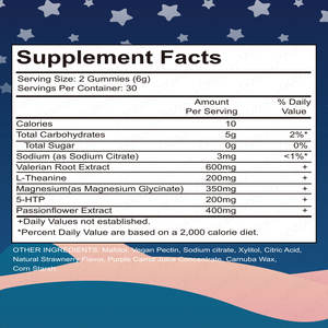 Gomas Naturais para Dormir 60 Unidades Sabor Morango Doce com Raiz de Valeriana, Extrato de Passiflora, L-Teanina, Magnésio para Alívio do Estresse e Recuperação Muscular - Product Image 4