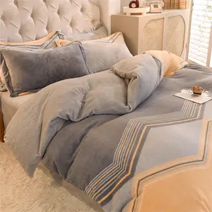Fluffy Duvet Set Winter Velvety Milk Velvety 4 Sets Coral Velvety Velvety Bed Sheets Fluffy Duvet Cover Bedding Set