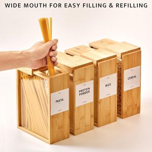 <b>Bamboo</b> Cereal Dispenser 22.35x17.27x7.9cm Transparent Wooden Lid Rectangle Grain Storage <b>Container</b> - Product Image 4