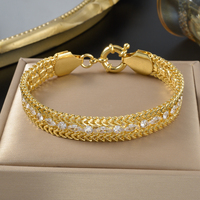Bracelet gourmette plaqué or 18 carats personnalisable pour femme avec fermoir à ressort et zircons clairs pavés, chaîne épaisse