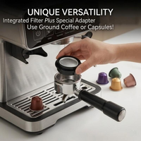 Machine à café multifonction avec moulin à café, porte-filtre en aluminium de 51 mm et 58 mm, adaptable aux capsules avec adaptateur pour machine à café semi-automatique