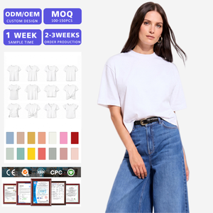 เสื้อยืดคอกลมแขนสั้นผู้หญิง ผ้าฝ้าย 100% ทรงหลวม สีพื้น เรียบง่าย สไตล์ลำลอง ทอแบบถัก ใส่ได้ทุกฤดู รับผลิตแบบ ODM OEM ออกแบบตามสั่ง - Product Image 1