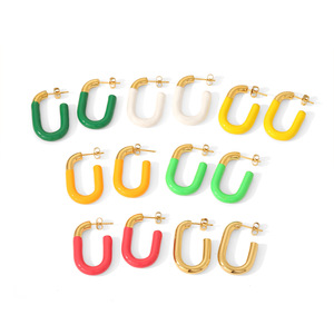 Pendientes de aro en forma de U, chapados en oro de 18 quilates, acero inoxidable, diseño geométrico colorido, para mujer, joyería de moda. - Product Image 2