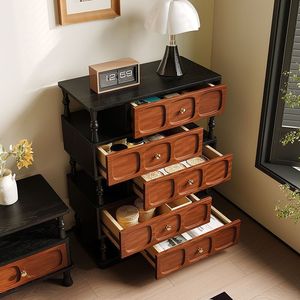 Vintage Style Solid Wood Chest Of Drawers 80x40x105cm 5 Drawers Storage Cabinet For Living Room Bedroom Entryway Multifunctional - Product Image 3