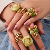 Anillo Ancho de Acero Inoxidable Esmaltado para Mujer, Estilo Bohemio, con Patrón Geométrico Colorido, Joyería de Moda, Regalo para Ella, Uso Diario