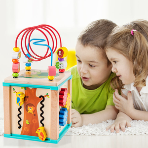 Cubo di Attività Multifunzione in Legno con Perline, <span class=keywords><strong>Puzzle</strong></span> a <span class=keywords><strong>4</strong></span> Lati, Giocattolo Educativo per lo Sviluppo Cognitivo dei Bambini - Product Image 4