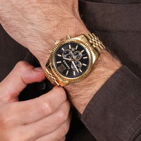 MKOriginals Jam Tangan Pria Mewah Berkualitas Tinggi dari Baja Tahan Karat 45MM Multifungsi Dial Besar 30m Tahan Air Emas Jam Tangan Fashion