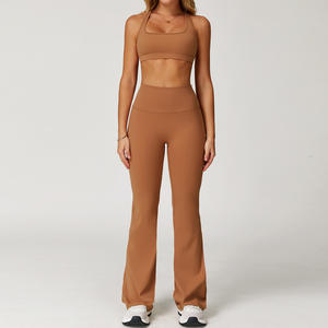 Imbottitura alla moda da donna 2 pezzi Set Fitness da palestra ad alta elasticità Fitness glutei a compressione Flare Leggings elastici sportivi femminili - Product Image 3